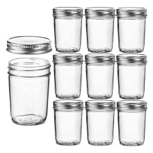 empty clear 8oz glass caviar mason jar leaf-proof scew lid wide necking jar